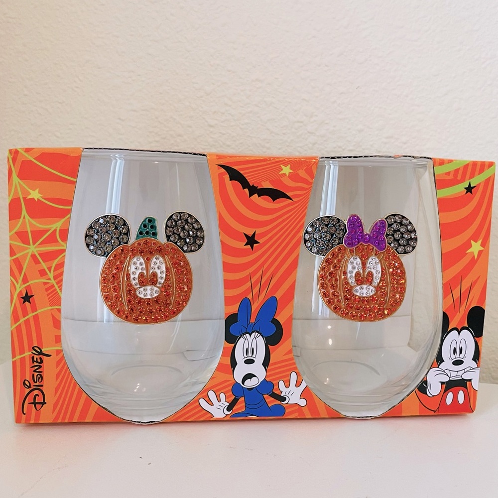 Disney Halloween Mickey and Minnie Mouse Stemless Glasses Set